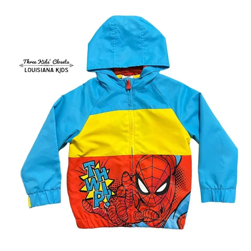 NEW Disney Marvel Sz 4 Spider-Man Hooded Windbreaker Jacket